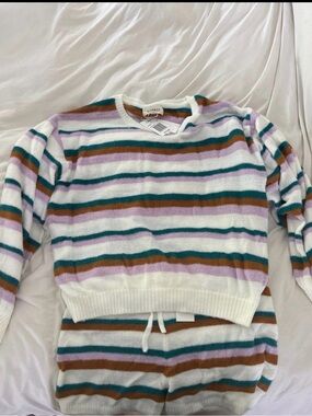 l*space Striped Crewneck Sweater in White, Lavender & Teal